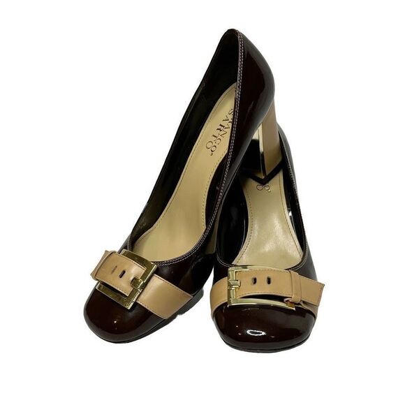 Franco Sarto brown and tan block heel round toe pumps size 9.5 - Picture 10 of 15